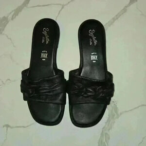 Seychelles Tulum Made In Italy Flats Round Toe Leather Sandals Black Size 9